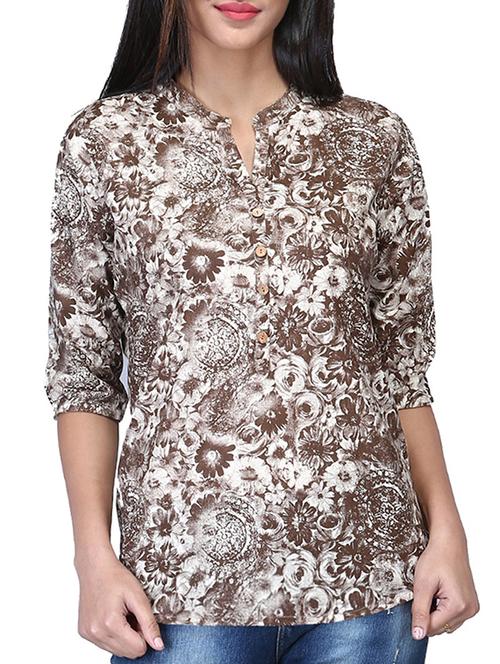 mandarin neck button detail top - 15606764 - Very Small Image - 1