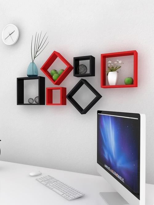 square with d��cor your home wooden wall shelf set 6 - black -red - 15606780 - Very Small Image - 1