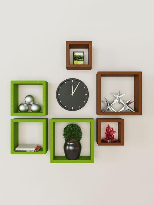 square with d��cor your home wooden wall shelf set 6 - brown - green - 15606782 - Very Small Image - 1