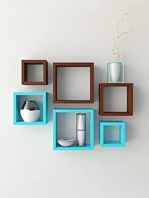 square with d��cor your home wooden wall shelf set 6 - blue -brown - 15606784 - Very Small Image - 1