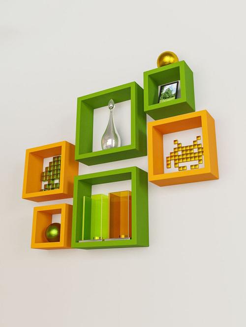 square with d��cor your home wooden wall shelf set 6 - green - orange - 15606788 - Very Small Image - 1