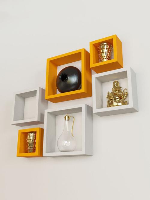 square with d��cor your home wooden wall shelf set 6 - orange - white - 15606791 - Very Small Image - 1