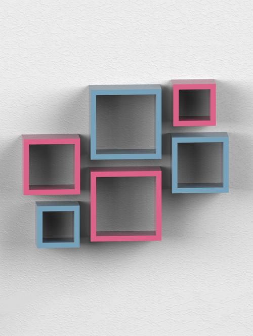 square with d��cor your home wooden wall shelf set 6 blue - brown - 15606798 - Very Small Image - 1