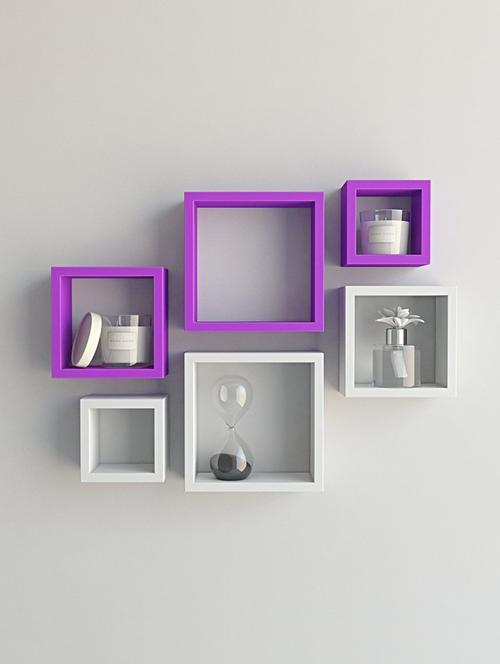 square with d��cor your home wooden wall shelf set 6 - white - purple - 15606800 - Very Small Image - 1