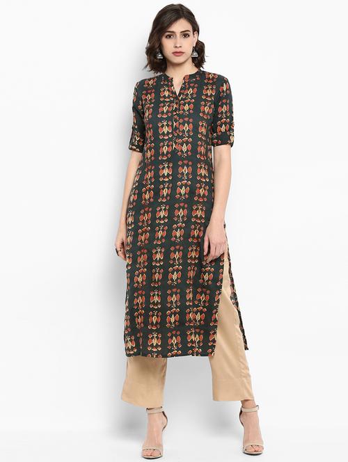 thread work kurta with pant set - 15606845 - Very Small Image - 1