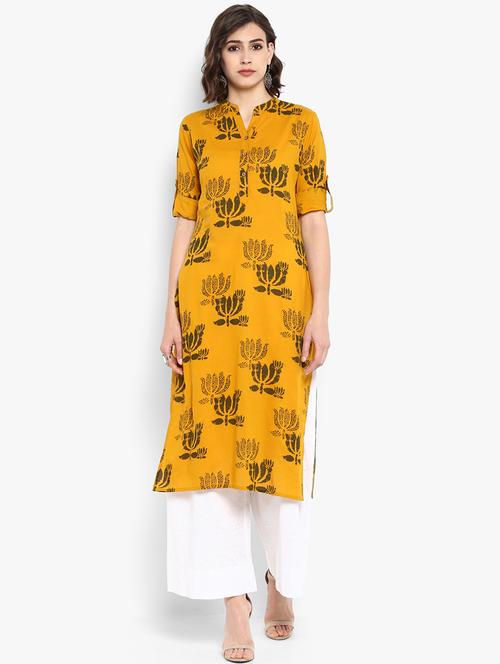 mustard printed kurta with palazzo set - 15606849 - Very Small Image - 1