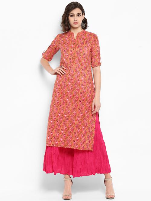 coral printed kurta with palazzo set - 15606851 - Very Small Image - 1