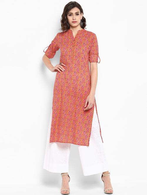 coral printed kurta with palazzo set - 15606852 - Very Small Image - 1