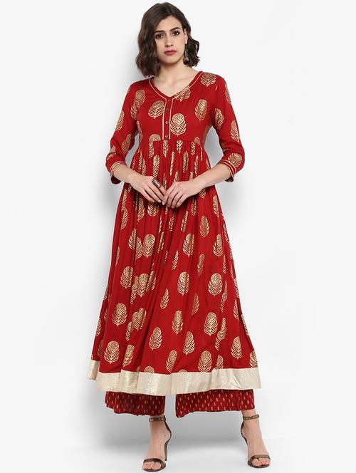 foil printed kurta with palazzo set - 15606862 - Very Small Image - 1