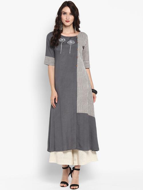 embroidered color block kurta with palazzo set - 15606866 - Very Small Image - 1