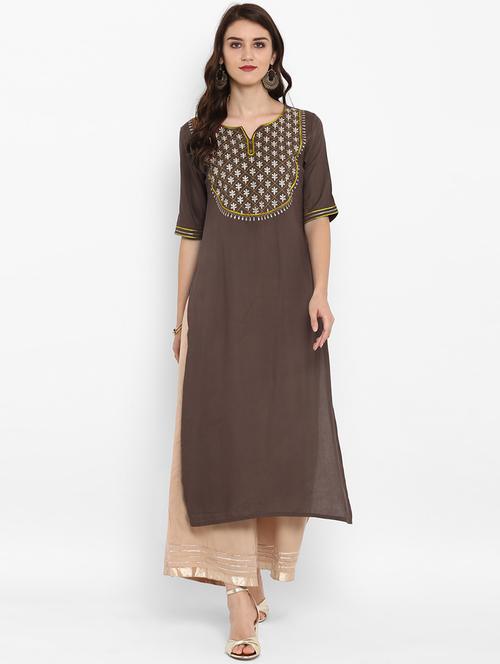 embroidered kurta with palazzo set - 15606868 - Very Small Image - 1