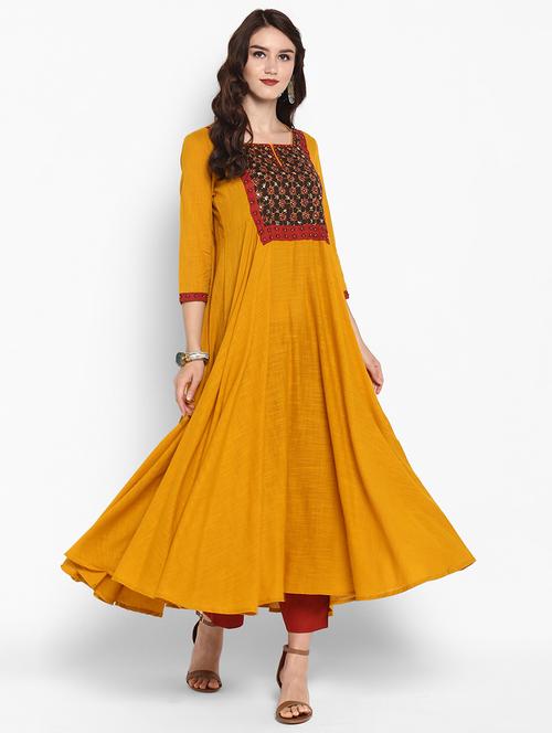 embroidered flared kurta with palazzo set - 15606869 - Very Small Image - 1