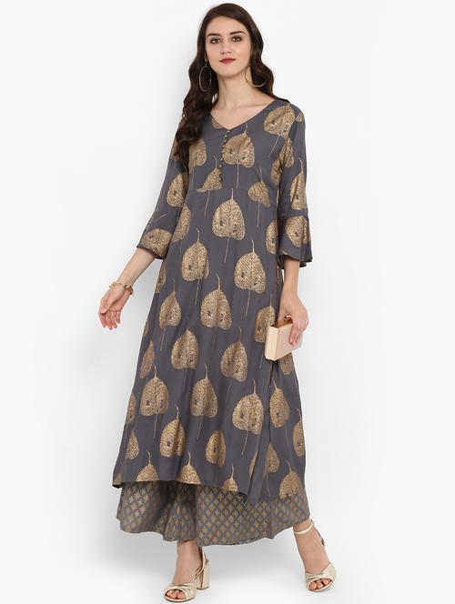 foil printed kurta with palazzo set - 15606870 - Very Small Image - 1
