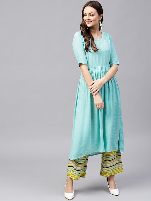 stripes flared kurta with palazzo set - 15606890 - Very Small Image - 1