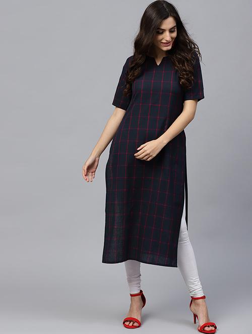 checkered straight kurta - 15606914 - Very Small Image - 1
