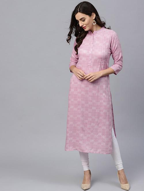 checkered straight pintucks kurta - 15606924 - Very Small Image - 1