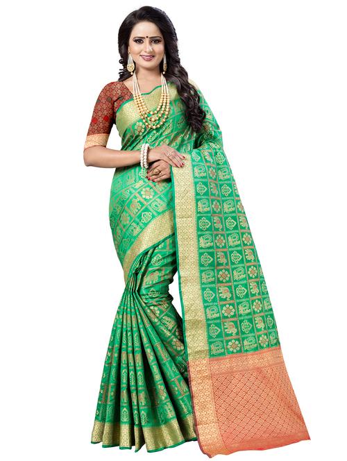 conversational zari motif banarasi saree - 15606953 - Very Small Image - 1