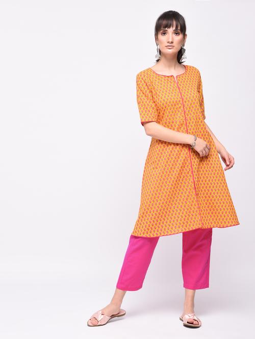 mustard kurta with pant set - 15607001 - Very Small Image - 1