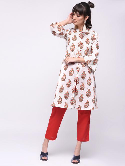 front slit kurta with pant set - 15607004 - Very Small Image - 1