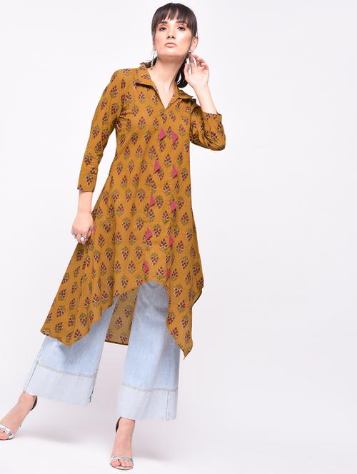 placket detail high-low kurta - 15607017 - Very Small Image - 1