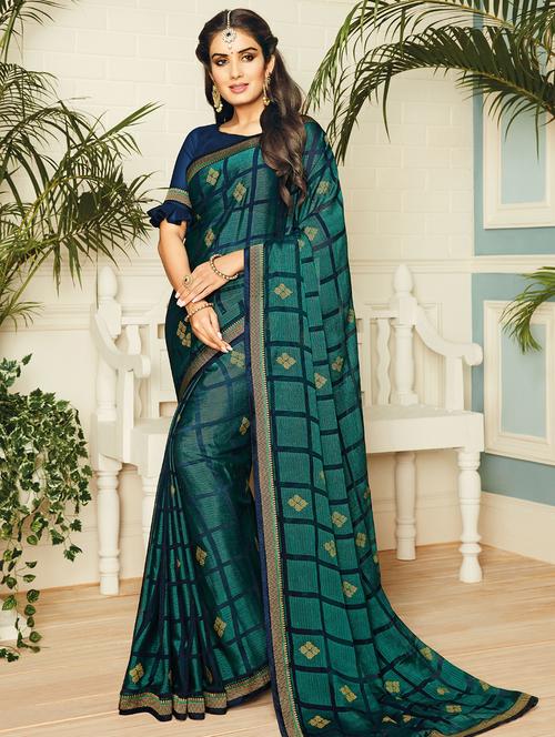 checkered woven saree - 15607212 - Very Small Image - 1