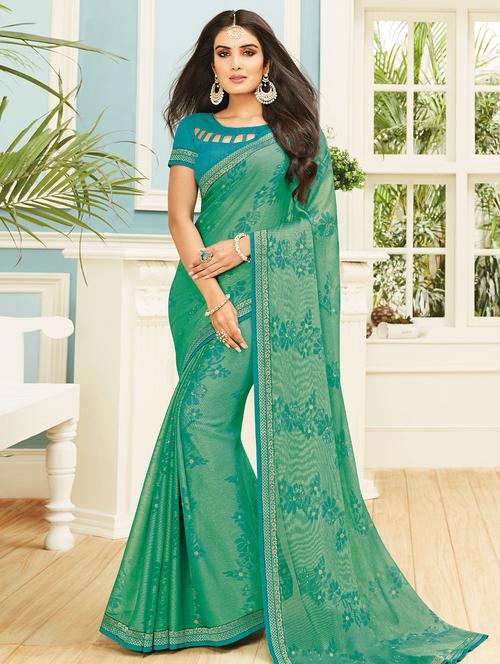 mint green printed saree - 15607218 - Very Small Image - 1