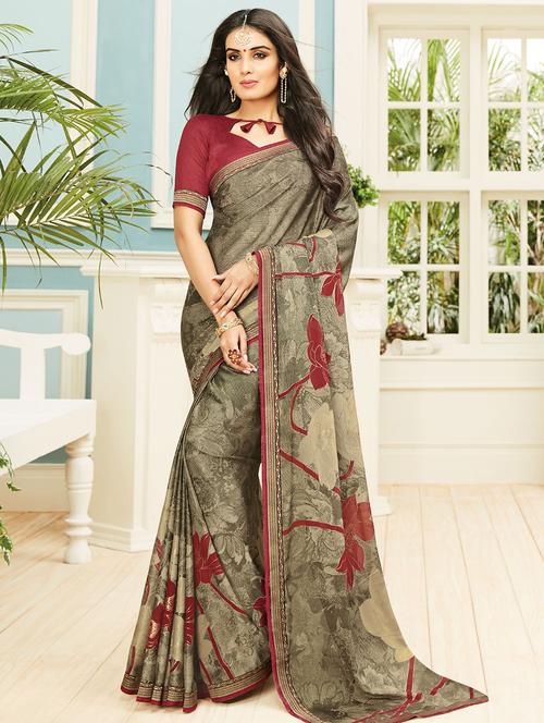 zari lace printed saree - 15607220 - Very Small Image - 1