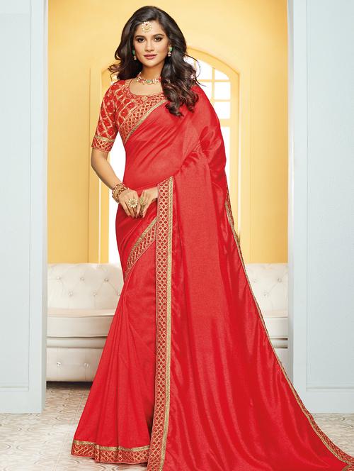 hot red bordered saree - 15607310 - Very Small Image - 1