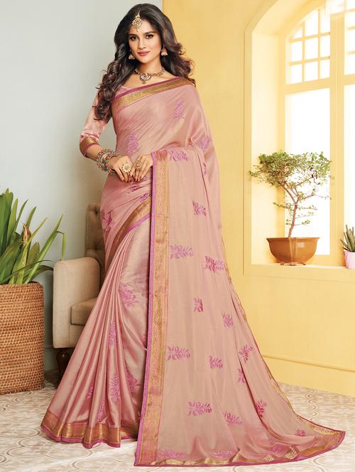 baby pink embroidered saree - 15607312 - Very Small Image - 1
