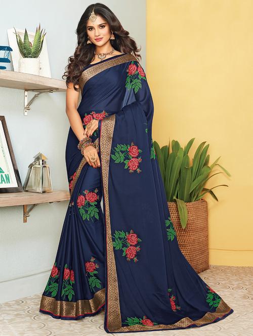floral embroidered saree - 15607313 - Very Small Image - 1