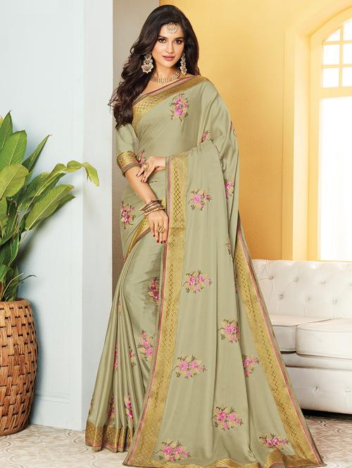 floral embroidered saree - 15607319 - Very Small Image - 1