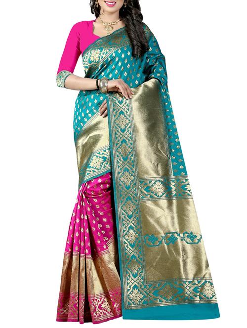 half & half zari kanjivaram saree with blouse - 15607474 - Very Small Image - 1
