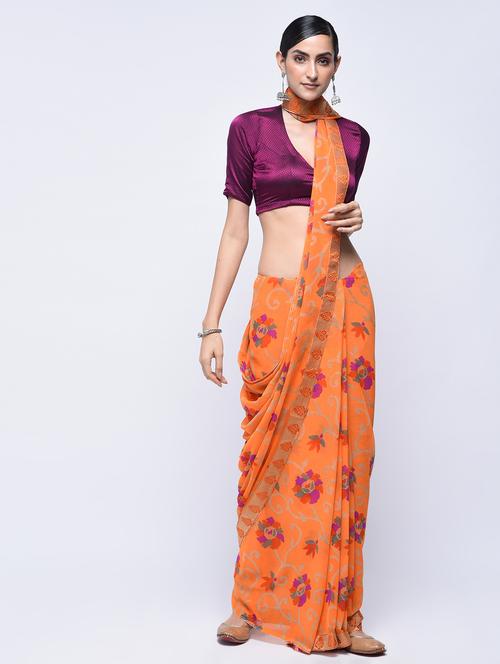 floral woven saree with blouse - 15607644 - Very Small Image - 1