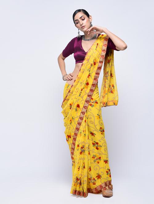 floral woven saree with blouse - 15607646 - Very Small Image - 1