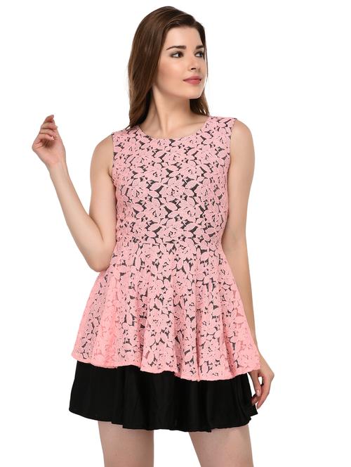 contrast lace overlay dress - 15607687 - Very Small Image - 1