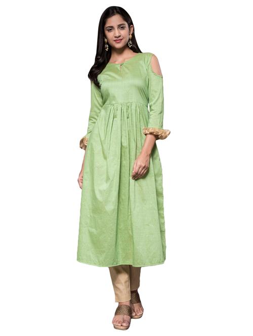 fern chanderi cold shoulder kurta - 15607864 - Very Small Image - 1