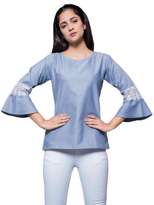 lace detail bell sleeved top - 15607878 - Very Small Image - 1