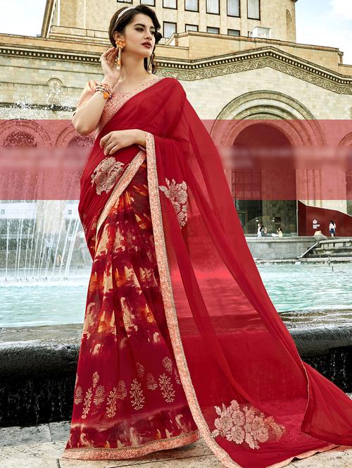 zari floral embroidered saree with blouse - 15608454 - Very Small Image - 1