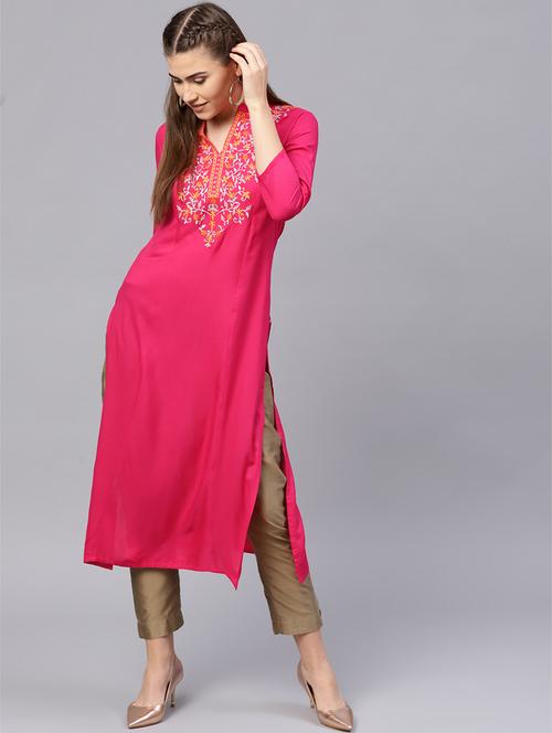 embroidered straight kurta - 15608469 - Very Small Image - 1