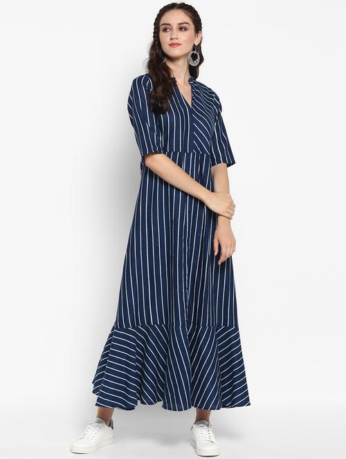 stripes hem attach fit & flare dress - 15608488 - Very Small Image - 1