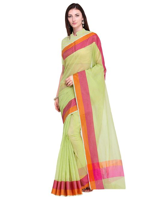 contrast border striped printed saree with blouse - 15608505 - Very Small Image - 1