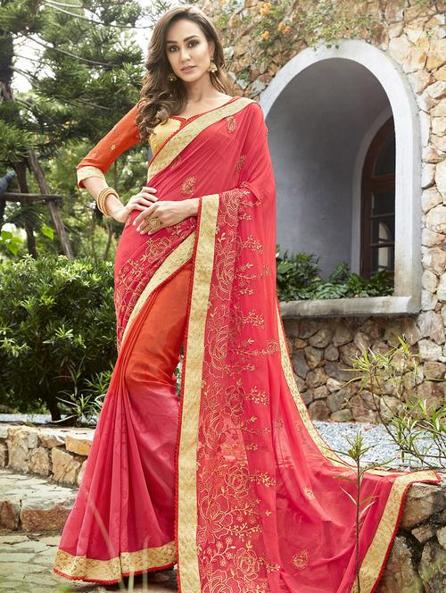 zari embroidered saree with blouse - 15608809 - Very Small Image - 1