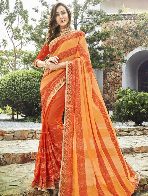 embroidered half and half saree with blouse - 15608811 - Very Small Image - 1