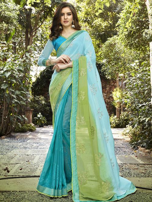 dual tone embellished saree with blouse - 15608813 - Very Small Image - 1