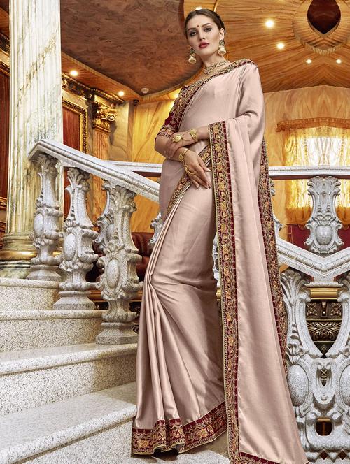 zari lace bordered saree with blouse - 15608826 - Very Small Image - 1