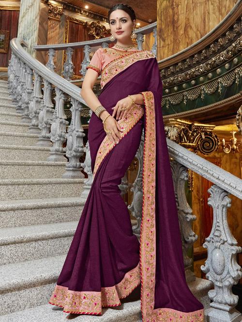 zari lace bordered saree with blouse - 15608827 - Very Small Image - 1