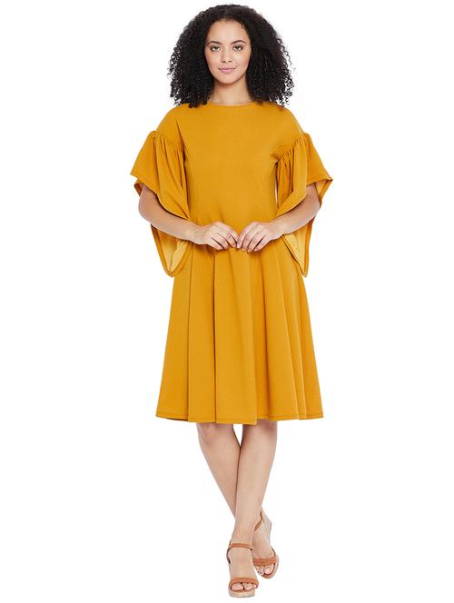 mustrard bell sleeved dress - 15609064 - Very Small Image - 1