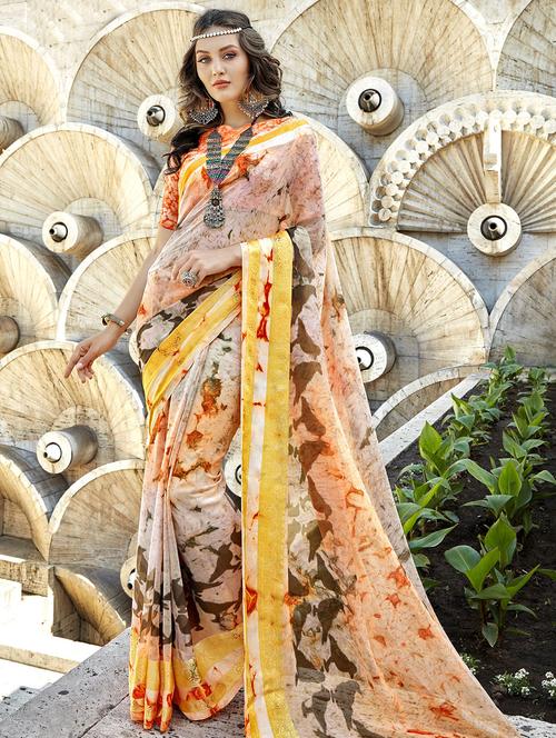 abstract printed saree with blouse - 15609476 - Very Small Image - 1