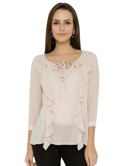 v-neck tie up detail ruffle top - 15610292 - Very Small Image - 1