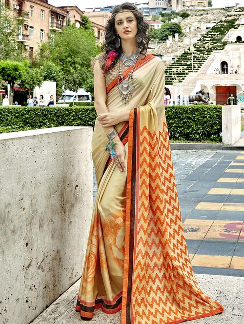 floral printed saree with blouse - 15611514 - Very Small Image - 1